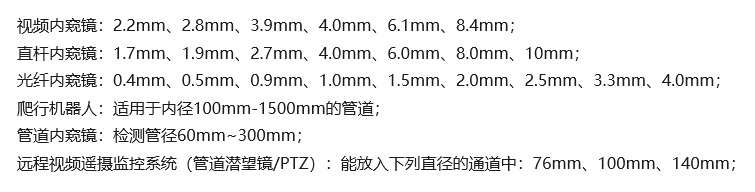 韋林工業內窺鏡直徑匯總